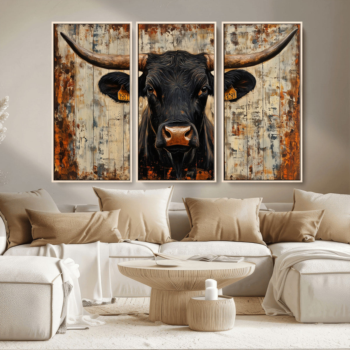 Rustic Texas Artwork Wall Art Canvas Print - Abstract Cow