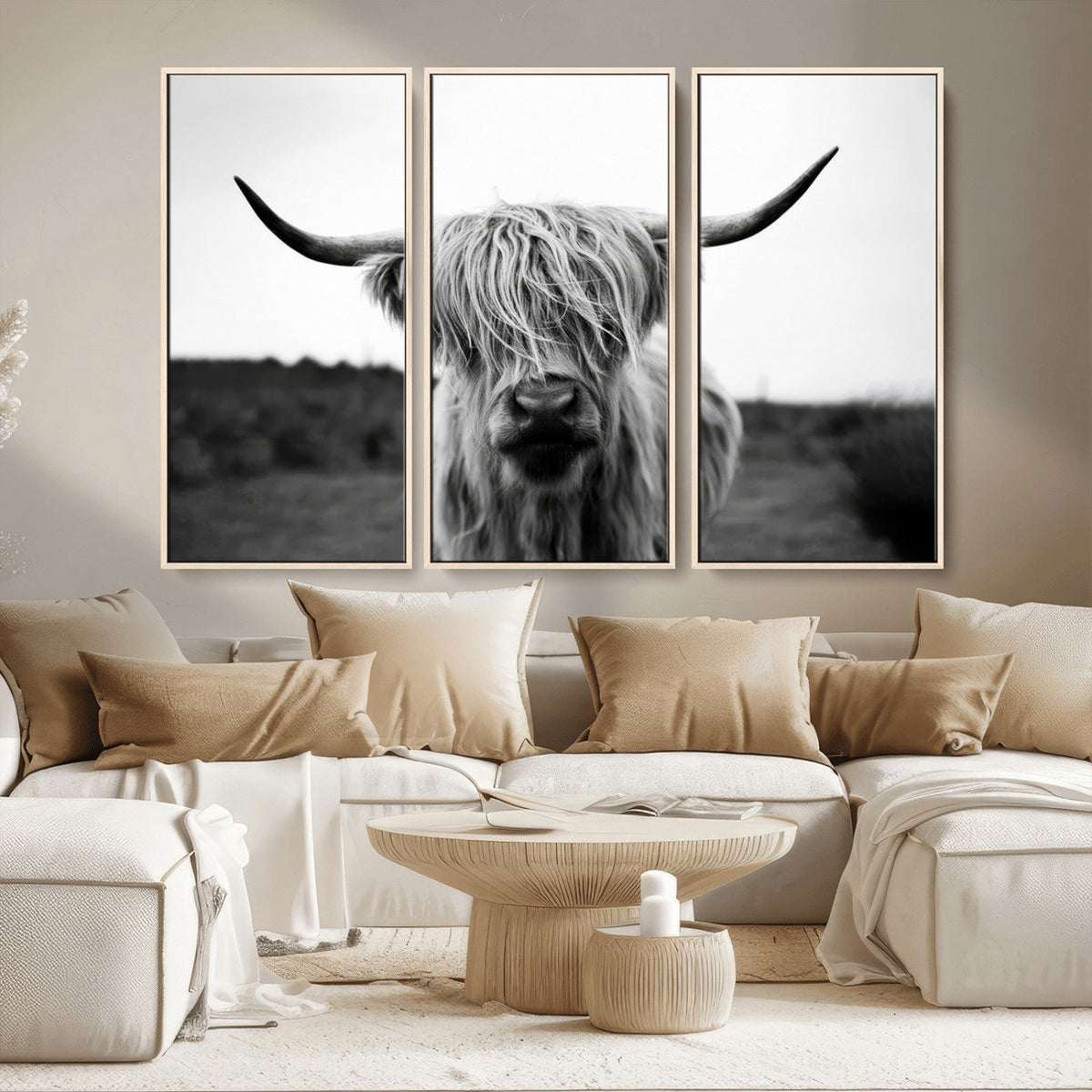 Highland Cow Wall Art | Black and White Farmhouse Decor |