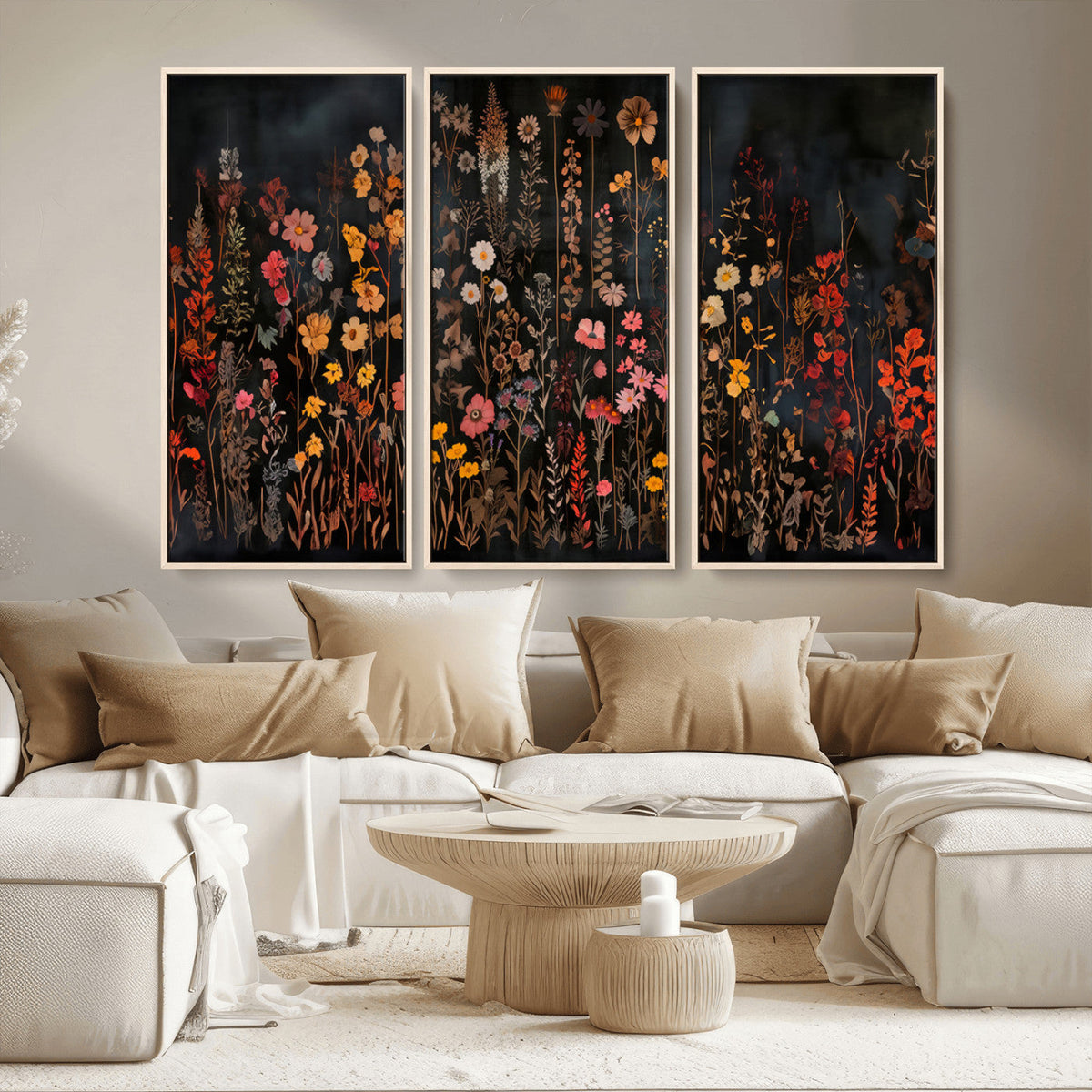 Large Floral Painting Print Illustration Flowers Canvas Wall