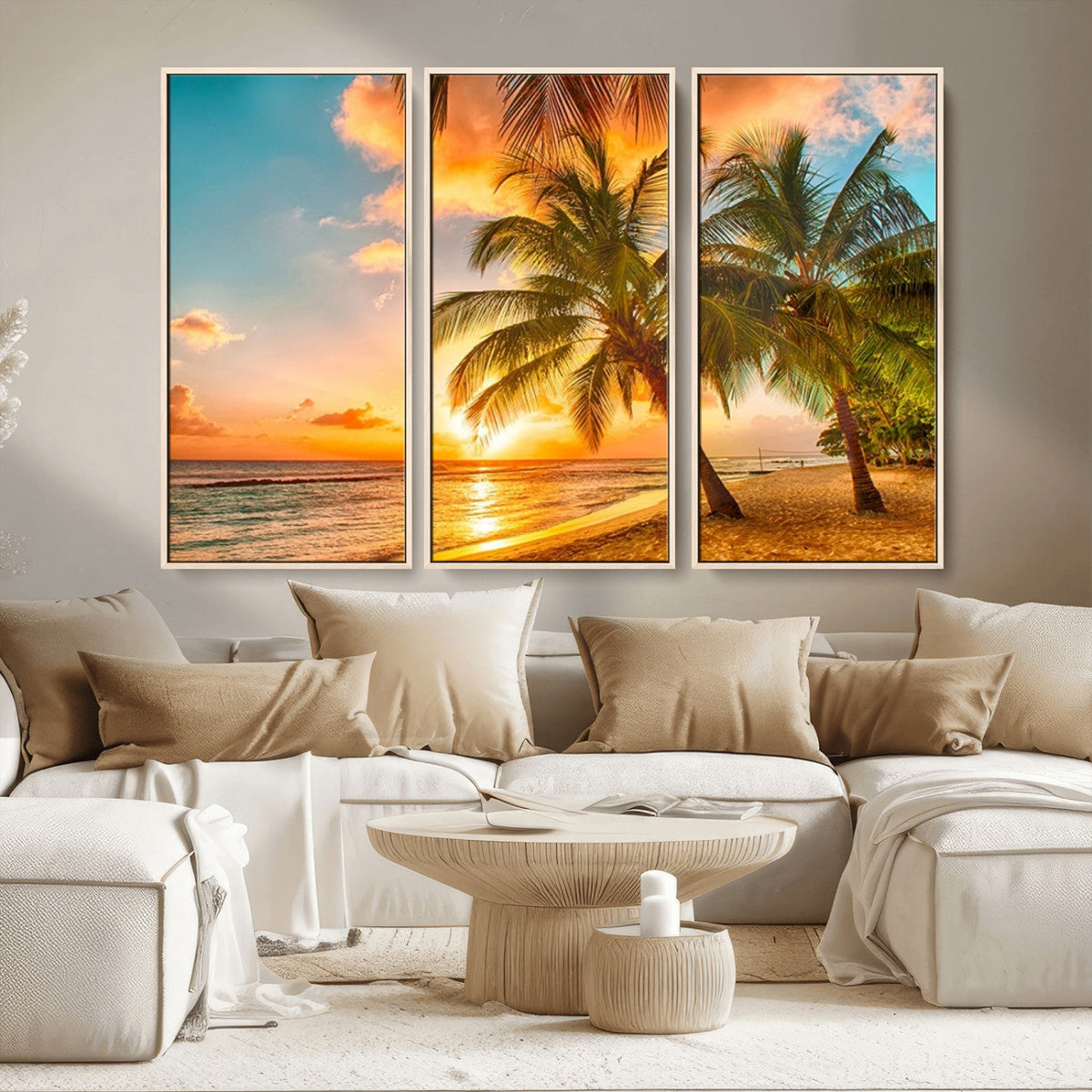 Tropical Sunset Beach Canvas Wall Art Print – Vibrant Palm
