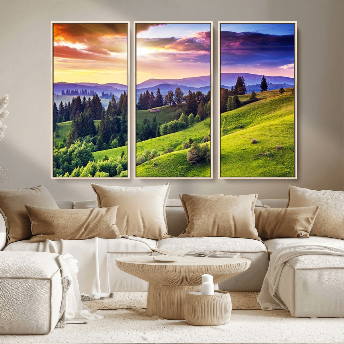Green Hills and Sunset Wall Art Print - Scenic Landscape