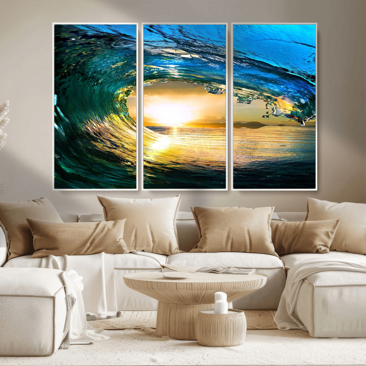 Ocean Wave at Sunset Canvas Art, Large Wall Print of Vibrant
