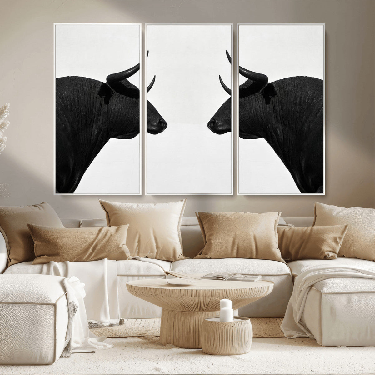 Spanish Bull Art - Framed Black and White Bull Canvas Print