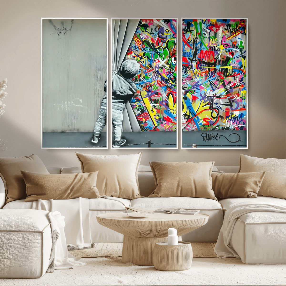 Banksy Colorful Street Graffiti Canvas Wall Art Print,