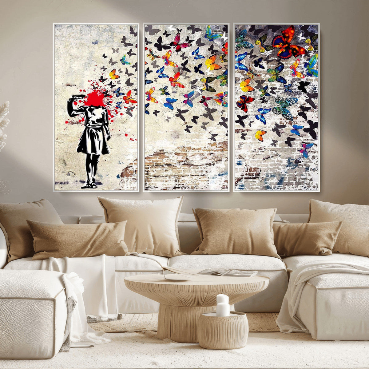 Banksy Art Butterfly Girl Explosion Canvas Art – Vibrant