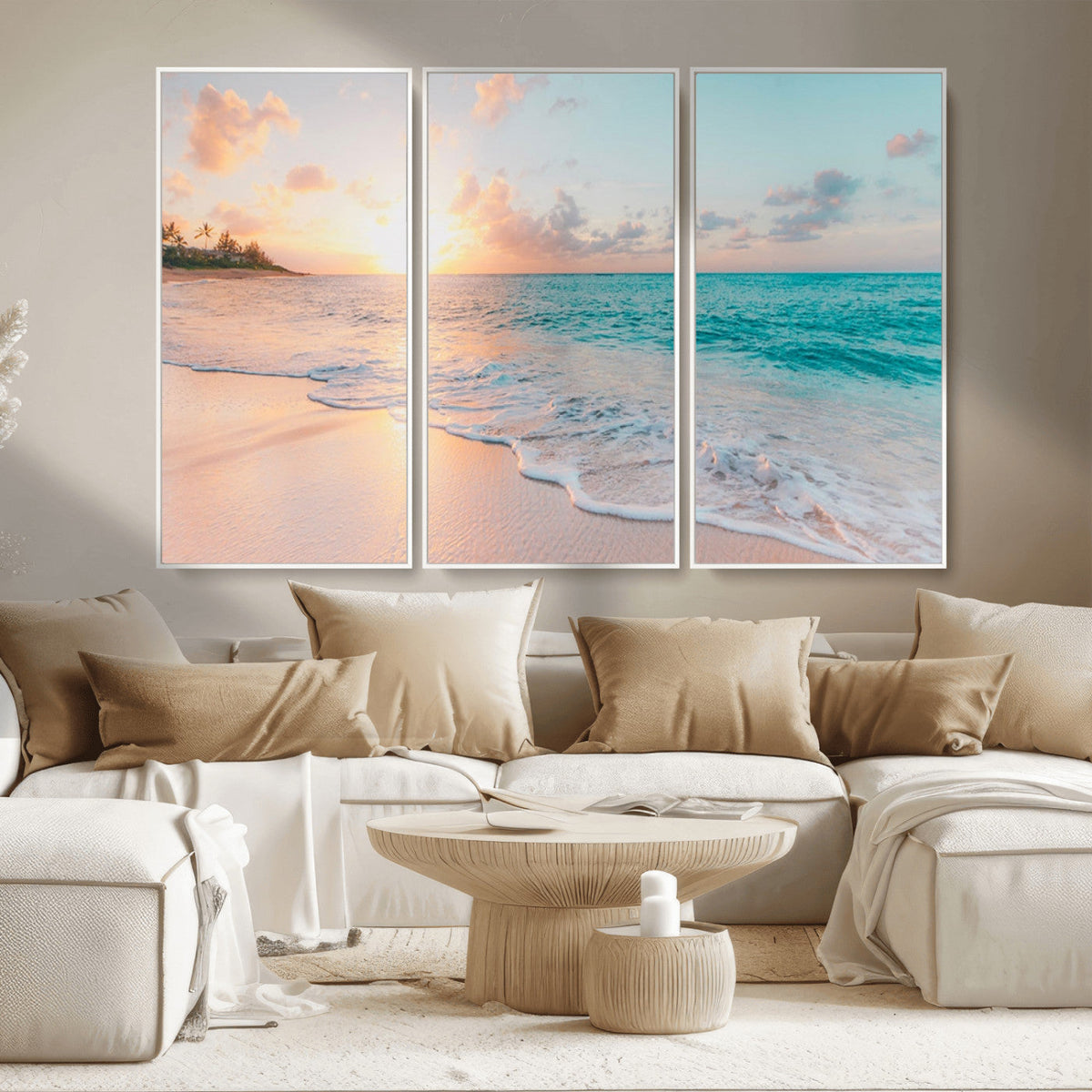 Beach Sunrise Wall Art, Coastal Seascape Canvas Print, Ocean