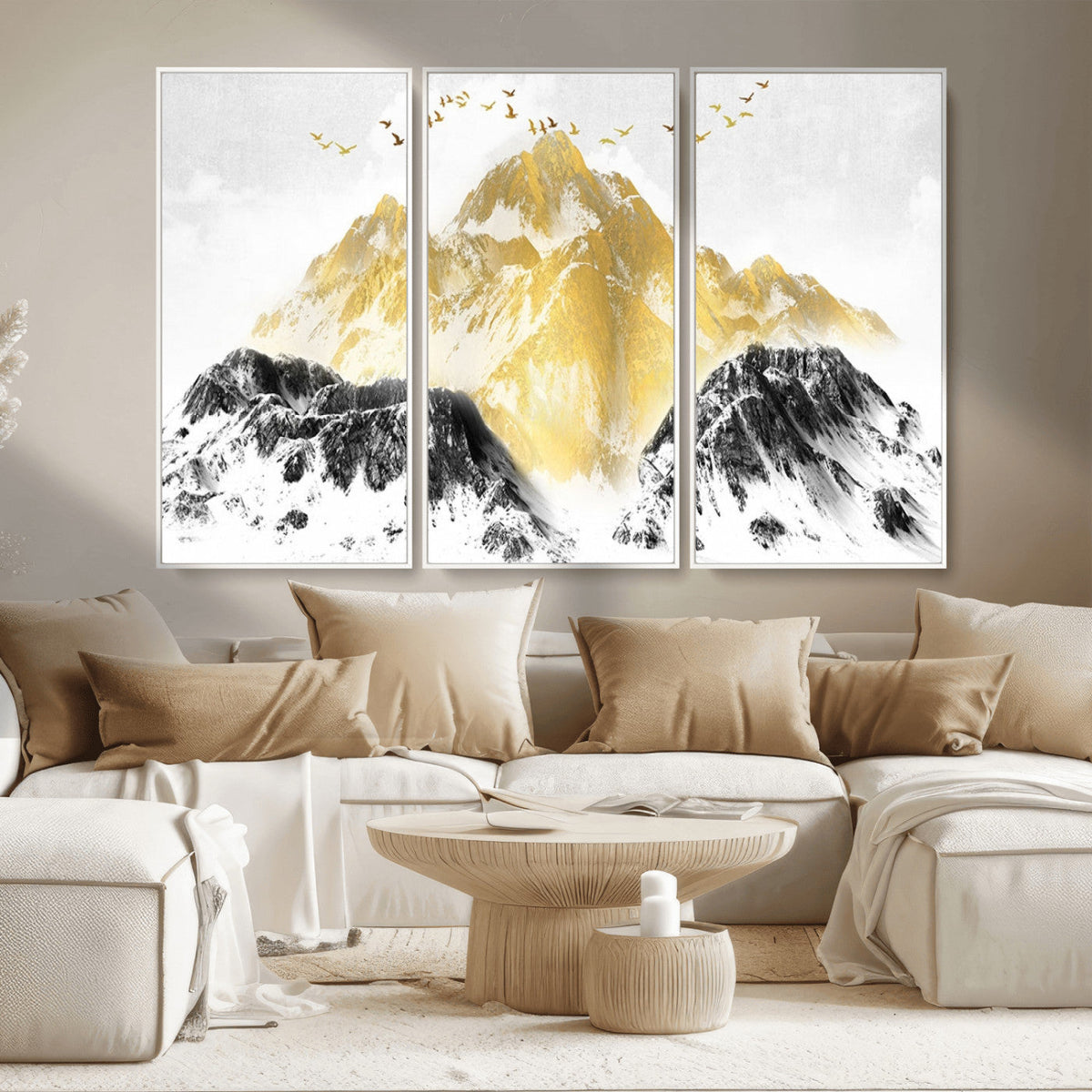 Golden Mountain Triptych Wall Art Canvas Print, Modern