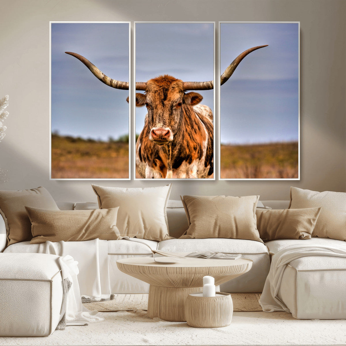 Texas Longhorn Wall Art Print, Framed Longhorn Cow Wall Art