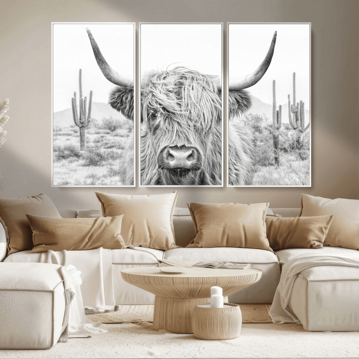 Rustic Charm | Cow Longhorn Black White Bighorn Wall Art