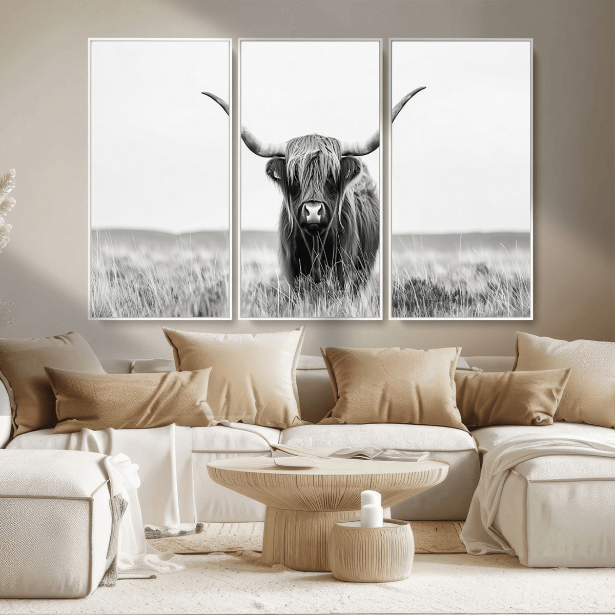 Highland Cow Canvas Wall Art – Majestic Beauty in Black and