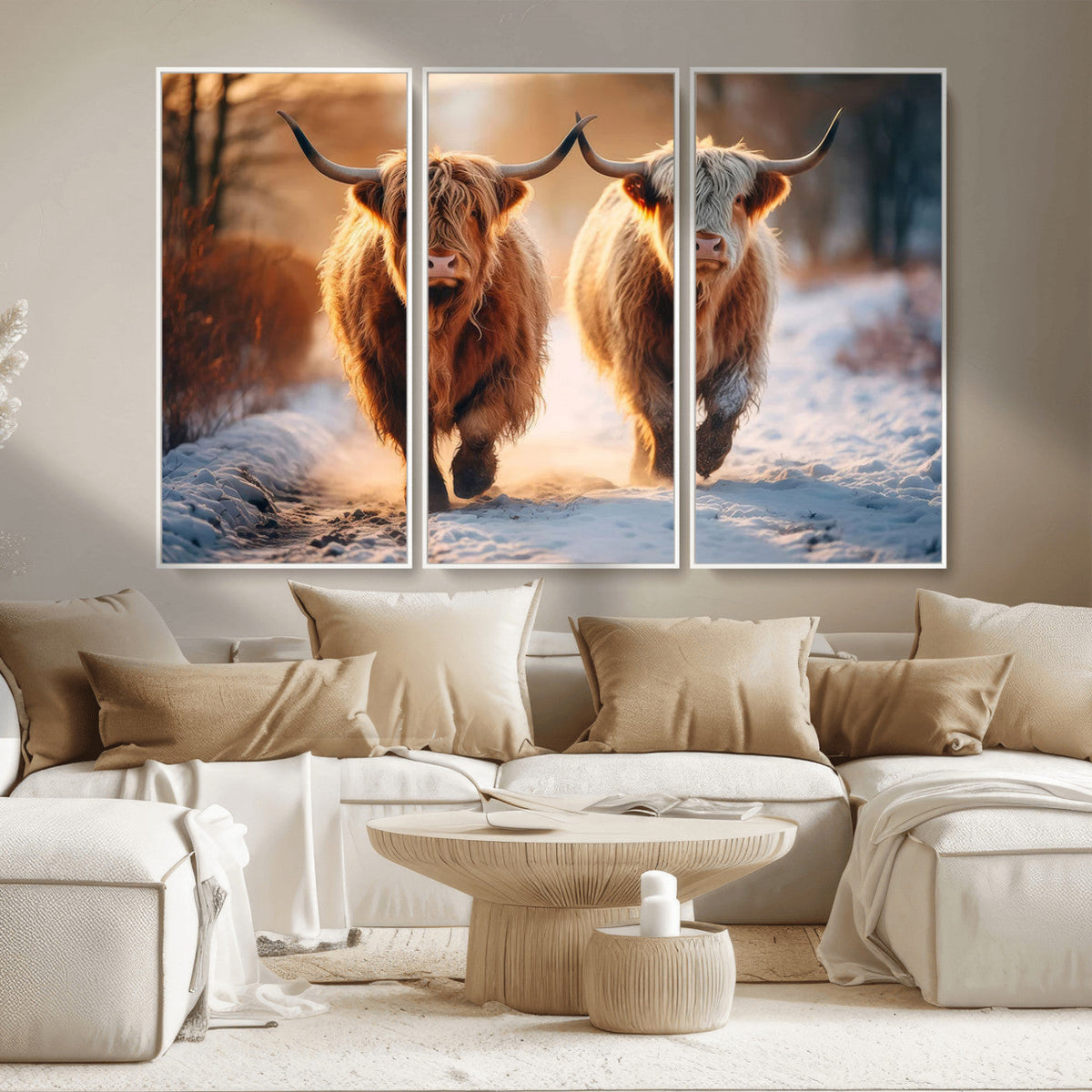 Scottish Highland Cow Horn Farm Wall Art Canvas Print