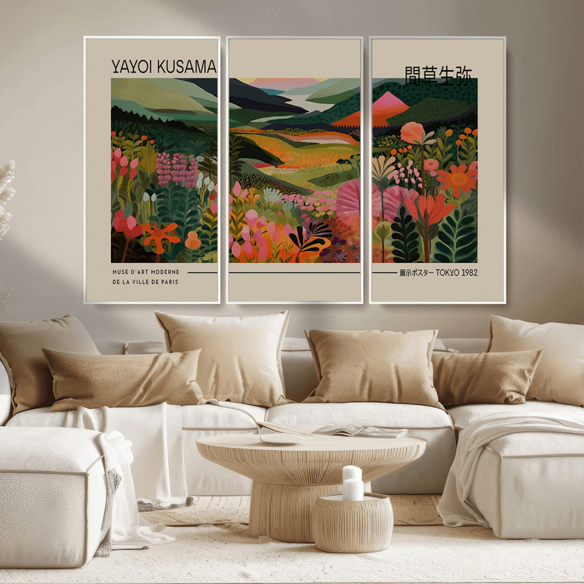 Yayoi Kusama Landscape Canvas Print, Vibrant Floral Mountain