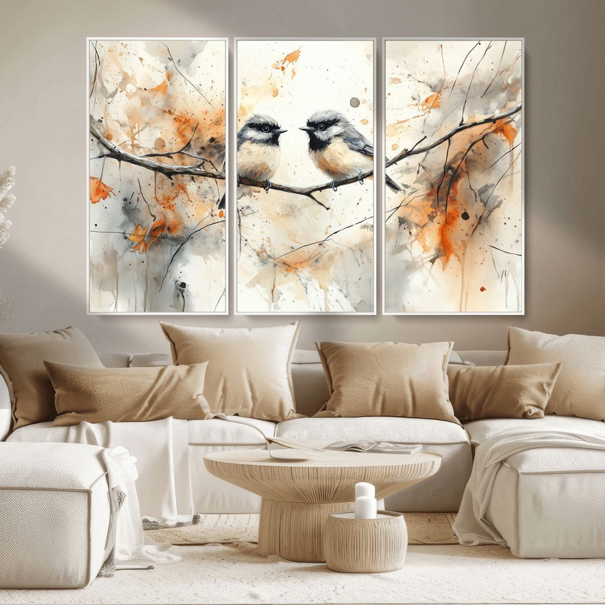 Abstract Watercolor Chickadee Bird Canvas Wall Art Print -