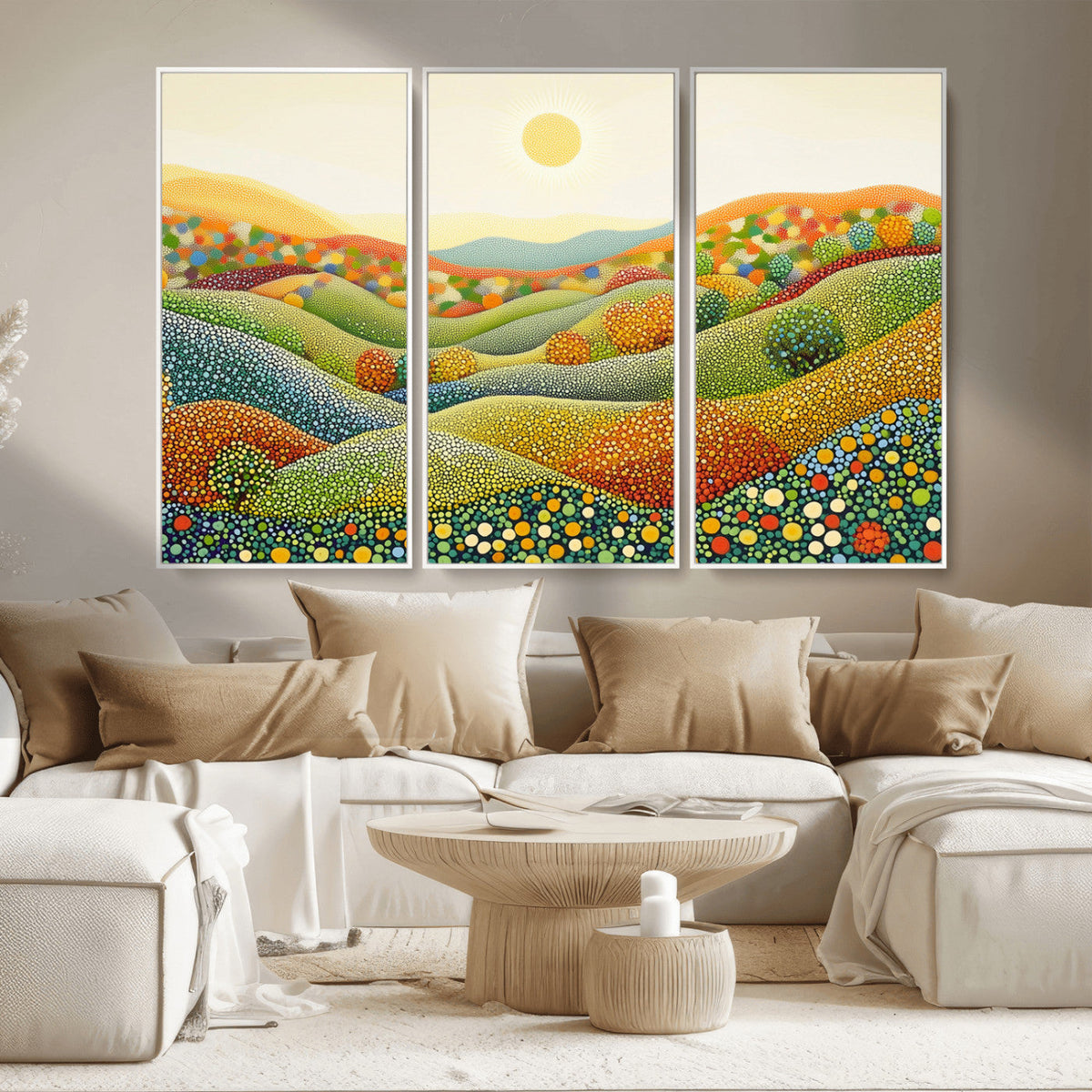 YAYOI KUSAMA Colorful Dot Art Landscape Canvas - Framed