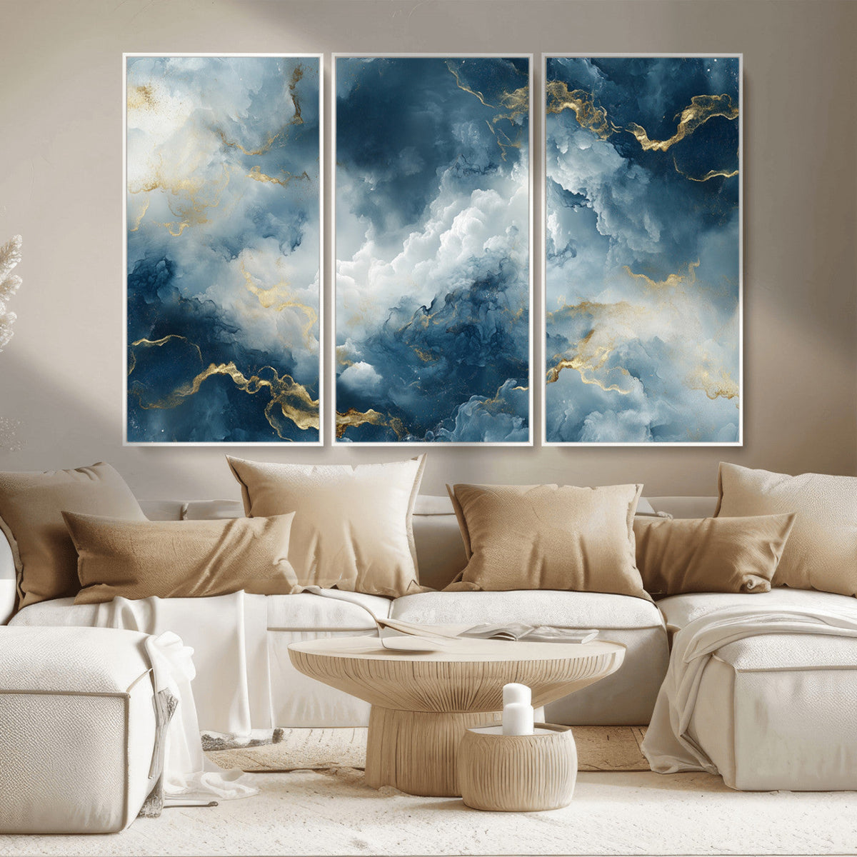 Large Abstract Print - Luxe Blue and Gold Abstract Canvas