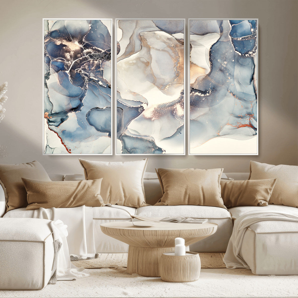 Abstract Blue and Gold Canvas Wall Art - Fluid Modern Ink