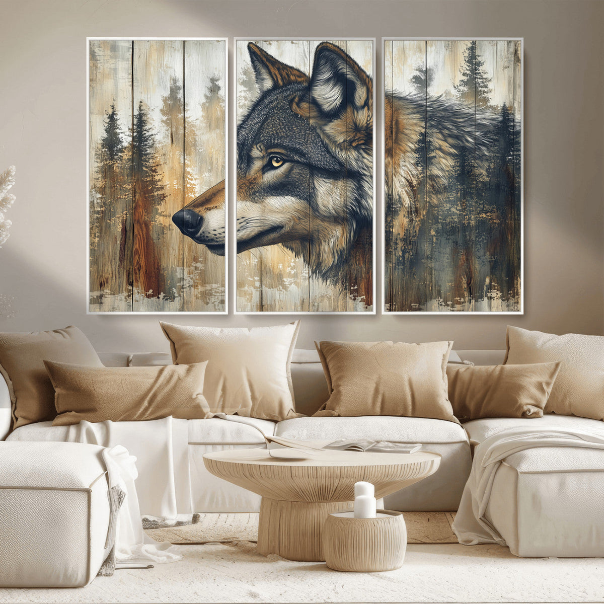 Rustic Wolf Wall Art Canvas Print – Vintage Woodland