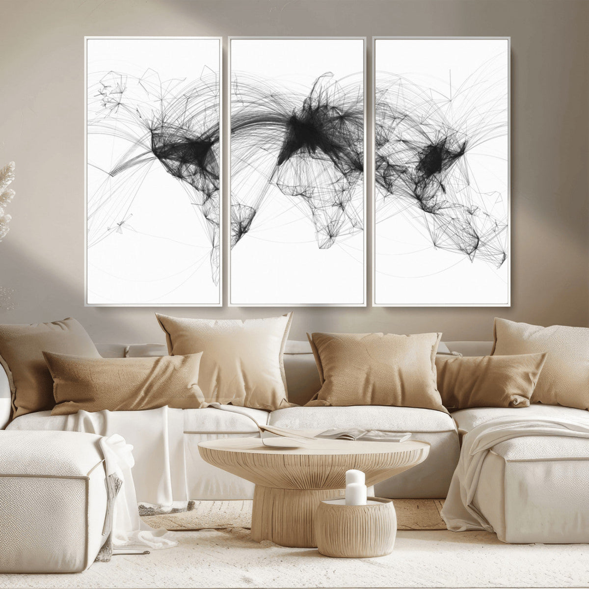Flight Routes Air Traffic Map Canvas Wall Art - Framed -