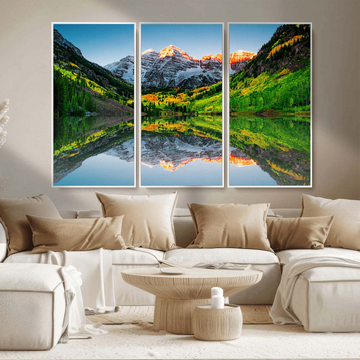 Sunrise Maroon Bells Lake Wall Art Canvas Print – Framed Elk