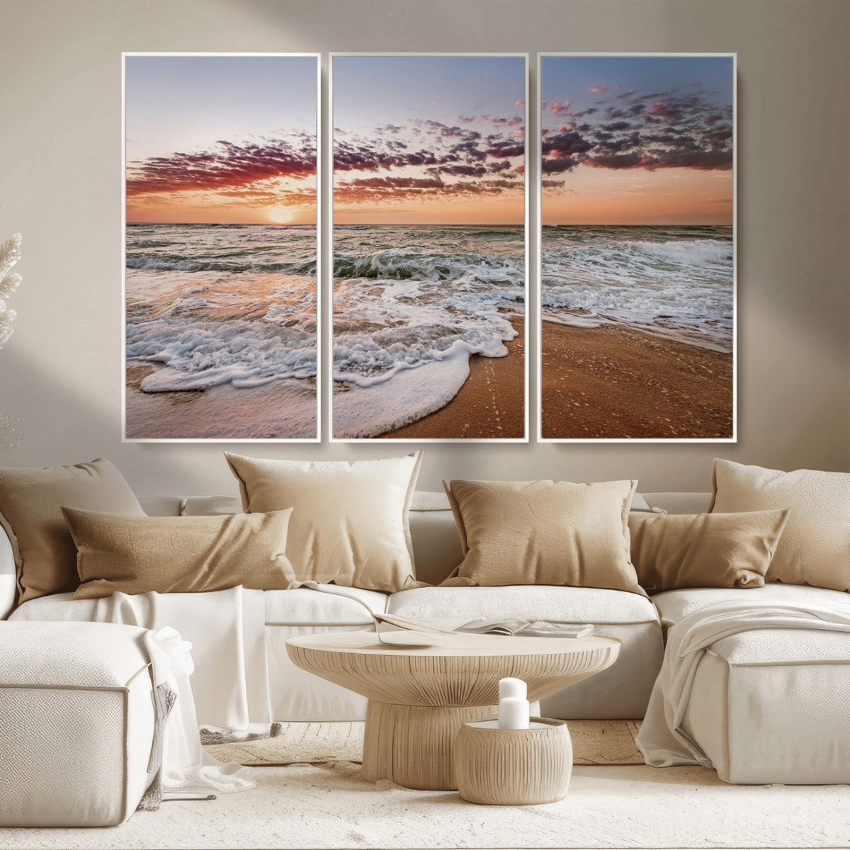 Ocean Sunset Wall Art Canvas Print – Framed Sandy Shore