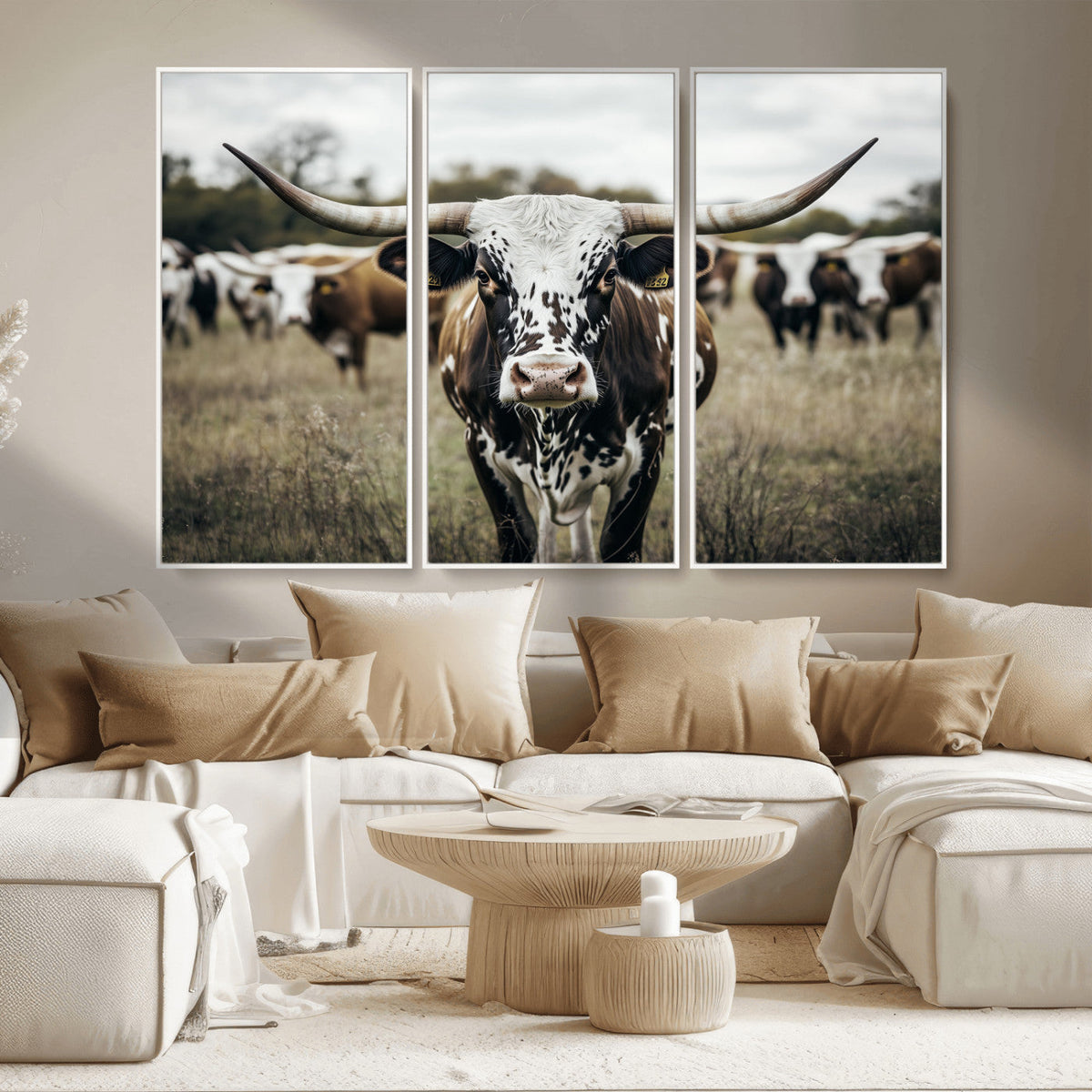 Texas Longhorn Wall Art – Framed Speckled Cow Canvas