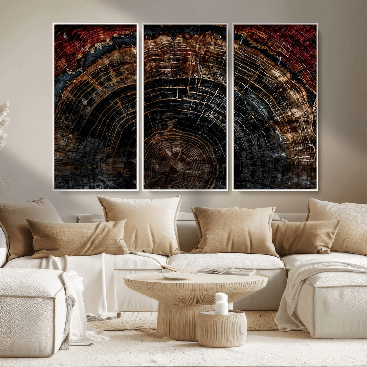 Dark Wood Ring Wall Art Canvas Print – Framed Abstract Tree