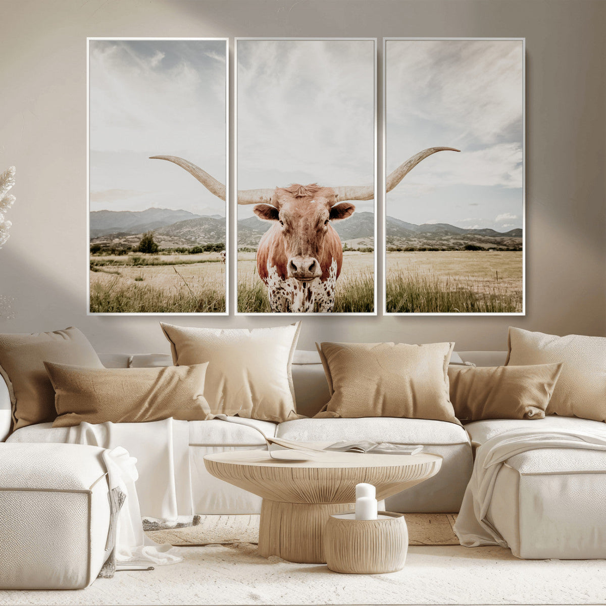 Texas Longhorn Wall Art Canvas Print – Framed Western Cow