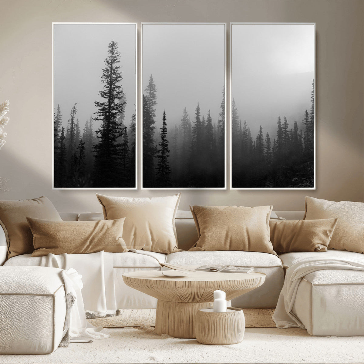 Misty Pines Wall Art Canvas Print – Framed Woodland