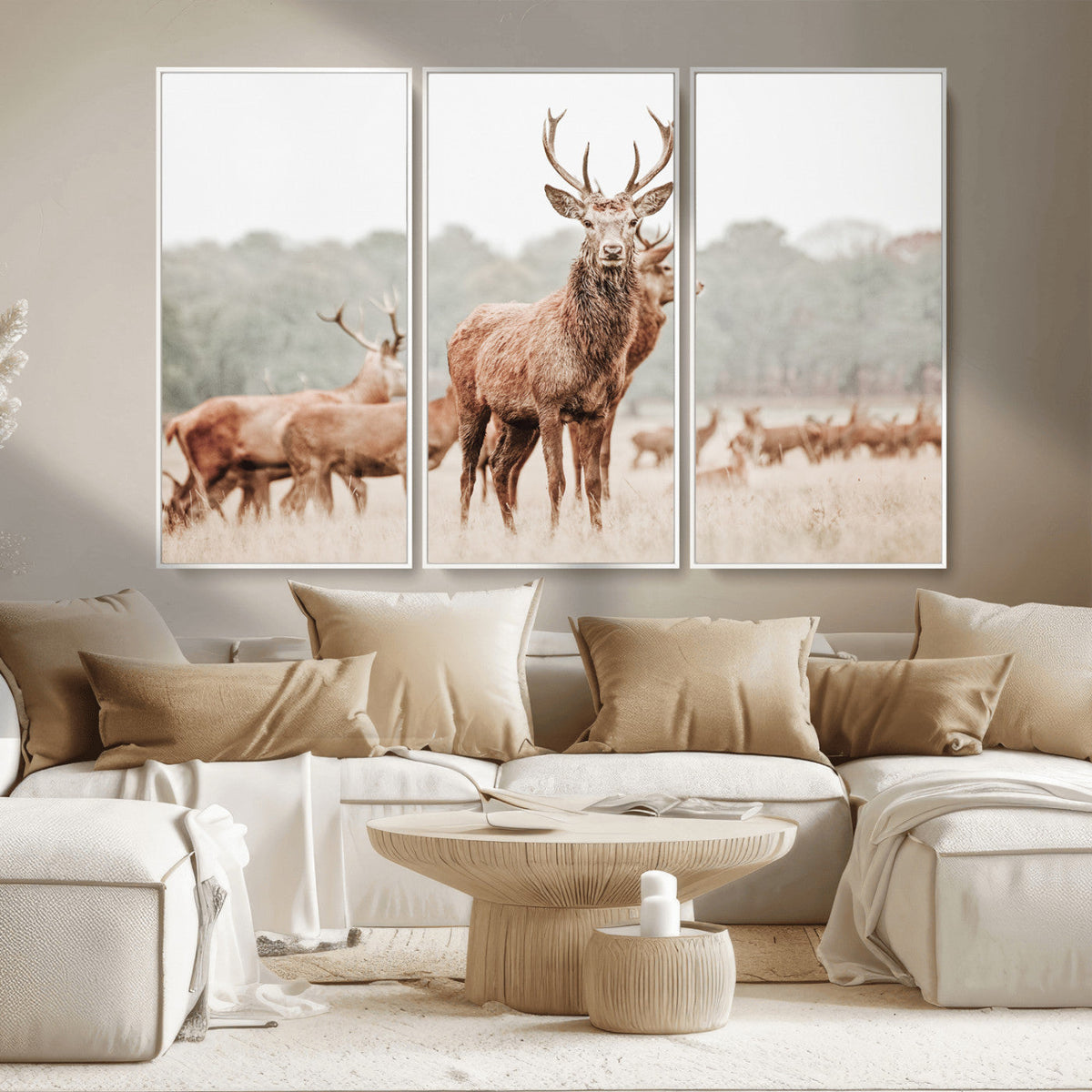 Rustic Nature Wall Art Canvas Print – Stag Woodland Framed