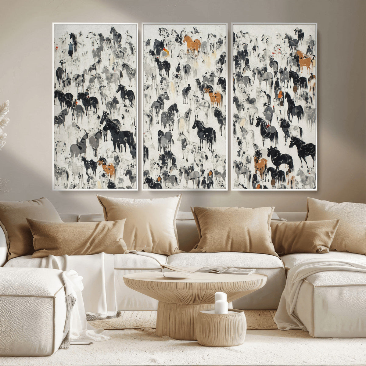 Wild Horse Stampede Wall Art Canvas Print – Monochrome