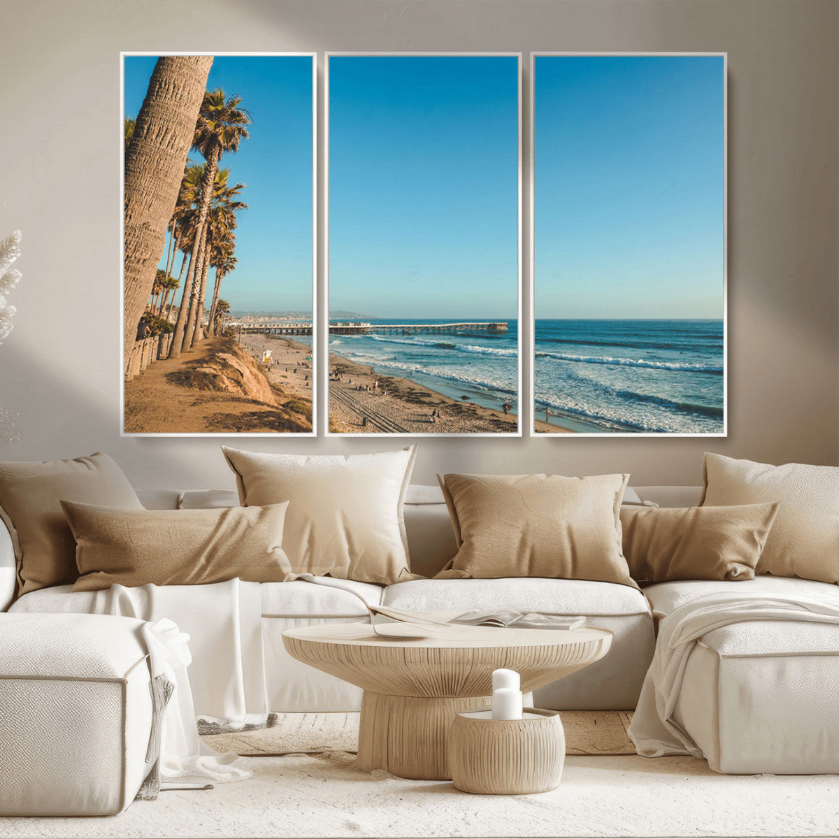 Scenic Beach Wall Art Canvas Print – Tall Palm Trees, Sandy