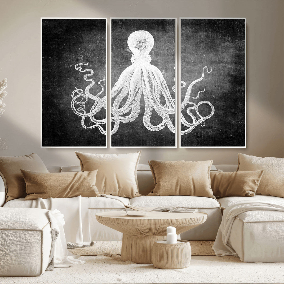 Black White Octopus Wall Art Canvas Print