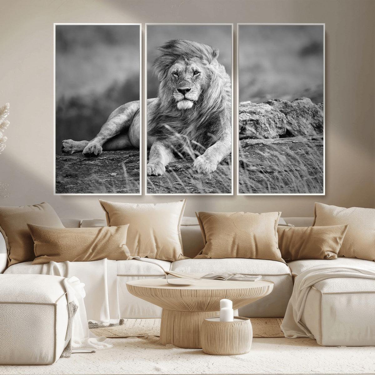 King Forest Lion Wall Art Canvas Print – Framed Majestic