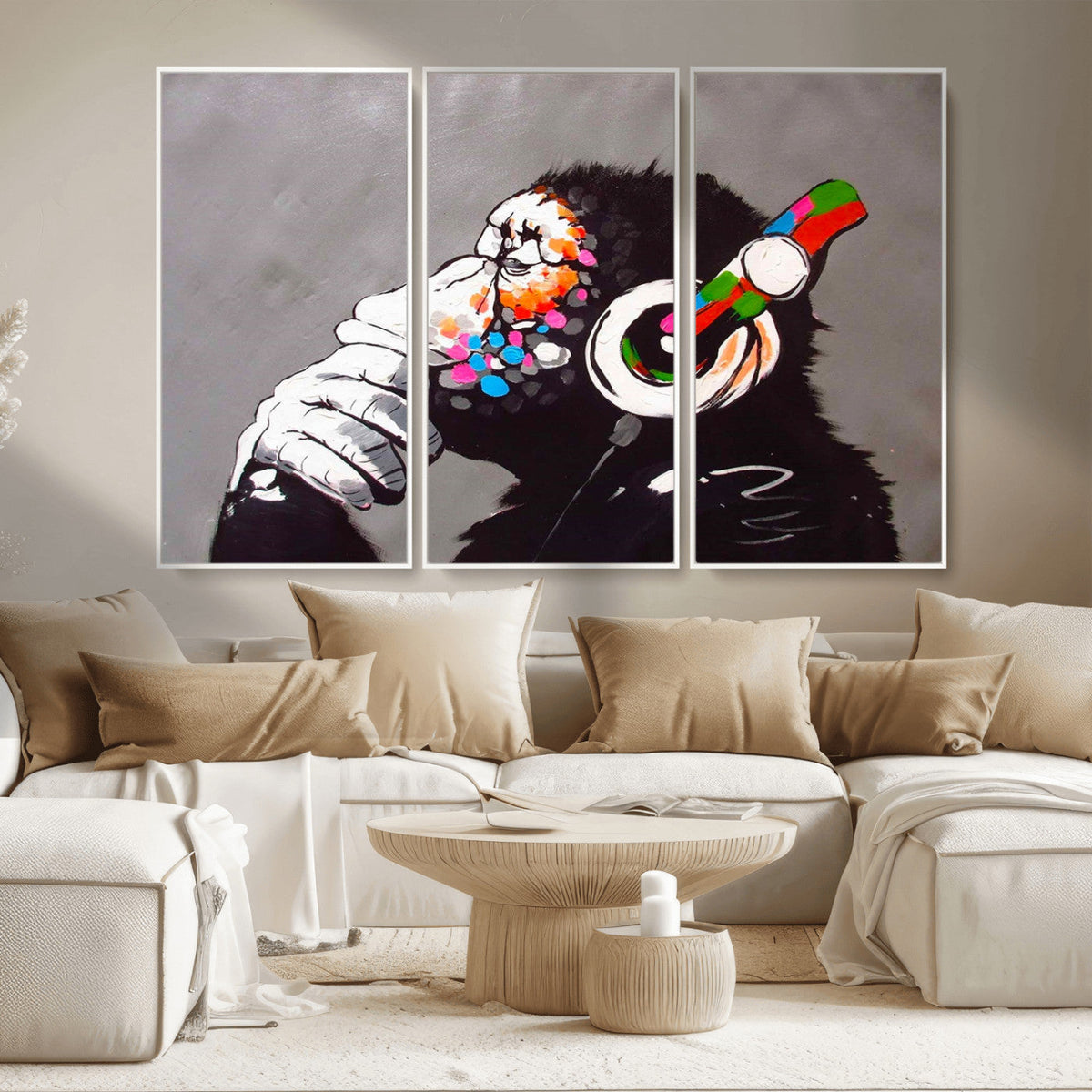 Dj Monkey Listening to Music Wall Art Print | Banksy Monkey