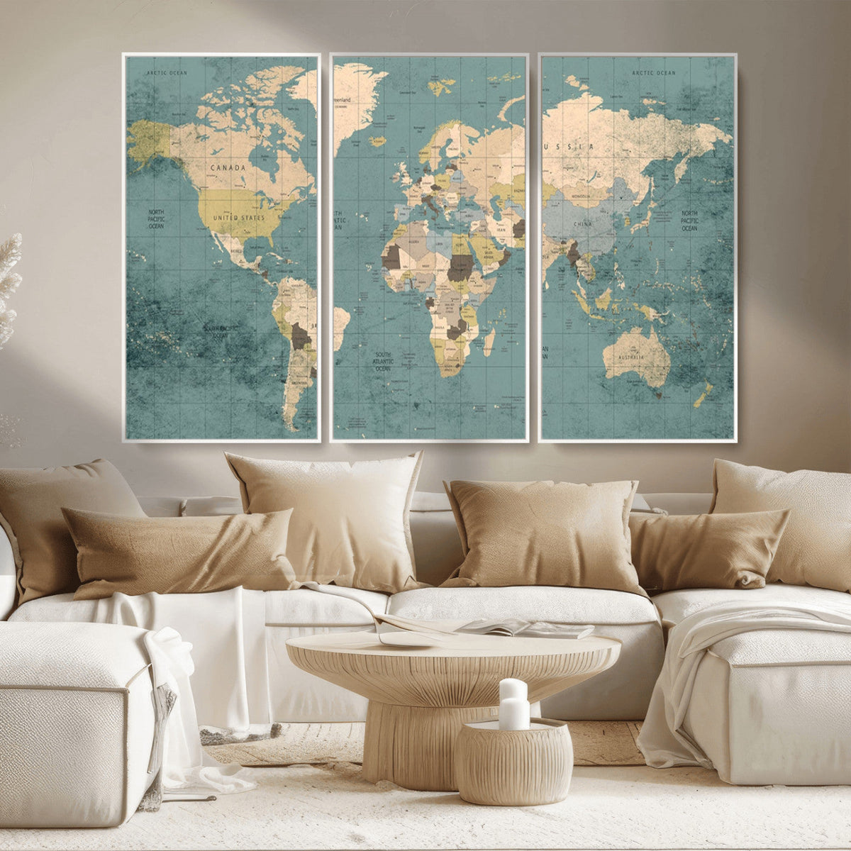 Classic World Map Canvas Print – Framed Vintage Map Wall