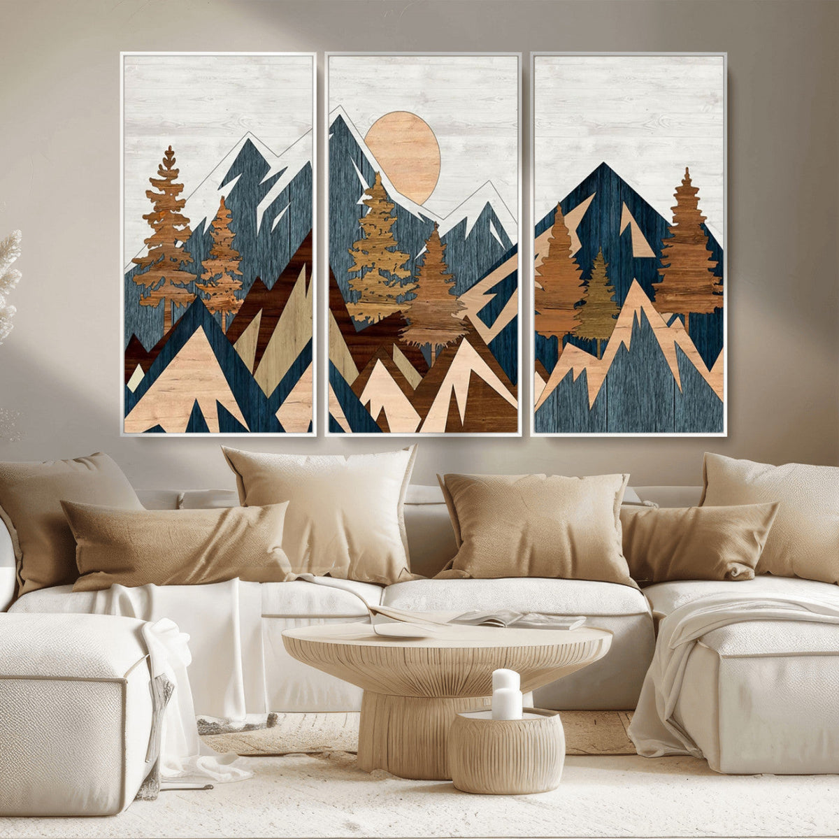 Abstract Wood Panel Effect Mountain Range Top Wall Art