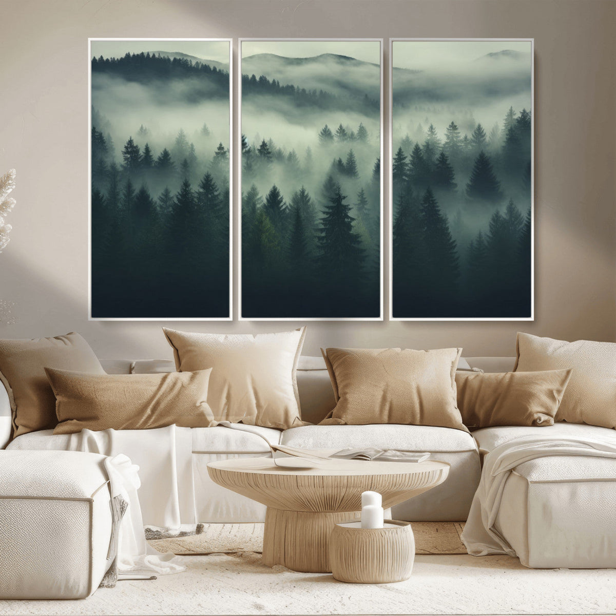 Misty Forest Wall Art Premium Canvas Print a Foggy and