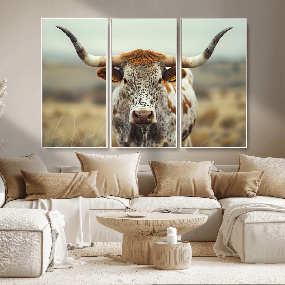 Texas Cow Longhorn Wall Art Canvas Print for Farm House Wall