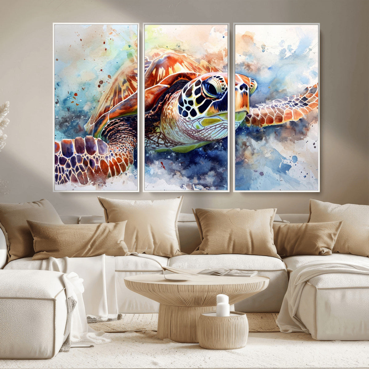 Watercolor Sea Turtle Wall Art Canvas Print - Vibrant Ocean