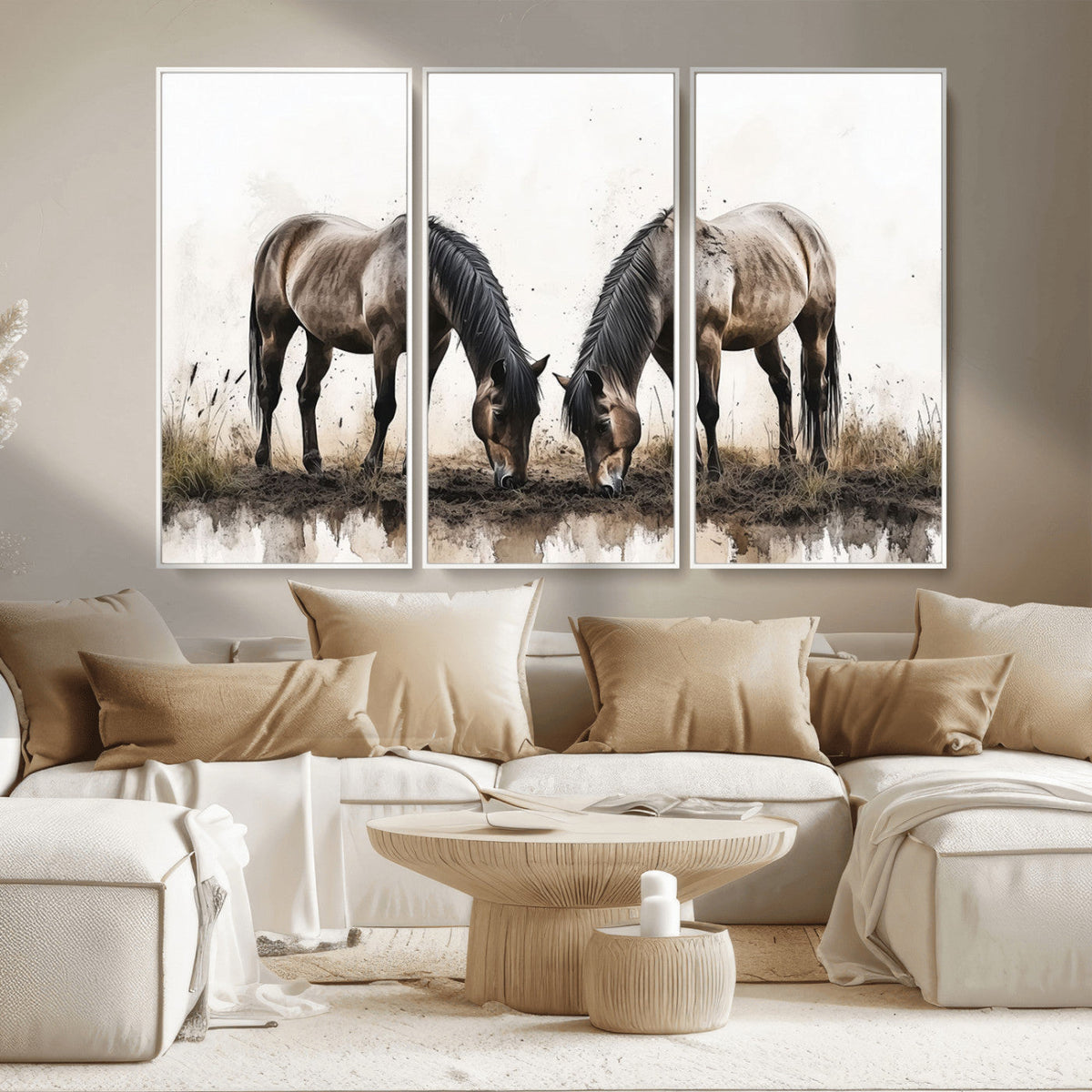 Chines Ink Style Horses Wall Art Canvas Print