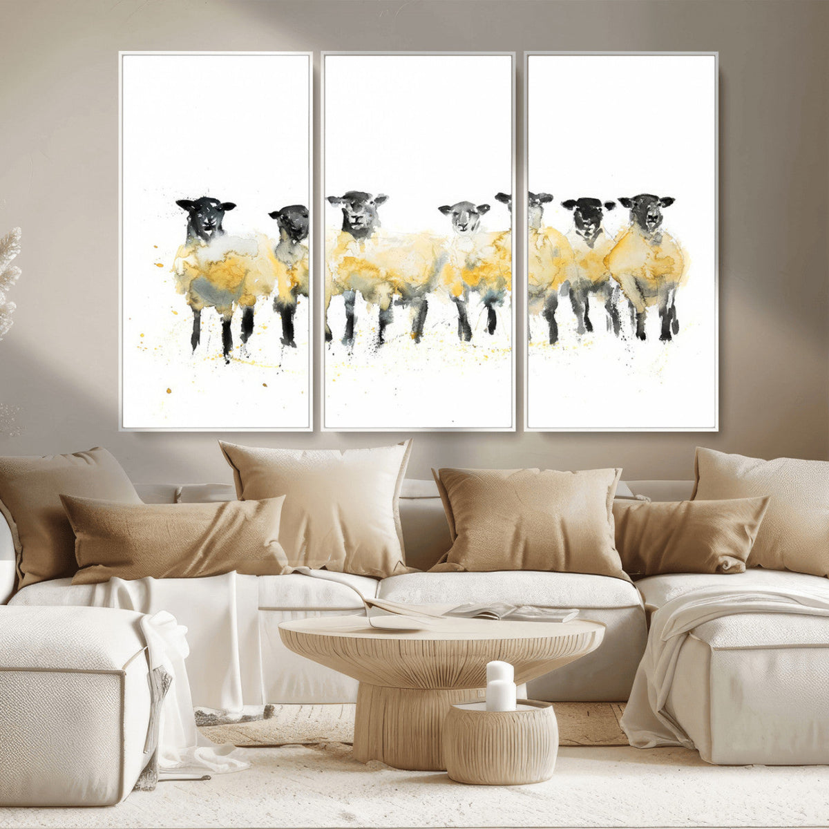 Farmhouse Wall Art Sheep Print | Ready to Hang Framed Canvas