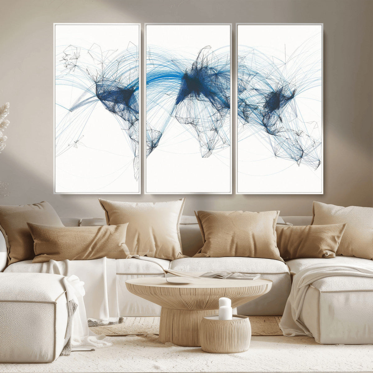 Flight Route Map Wall Art Canvas Print, Abstract Air Traffic