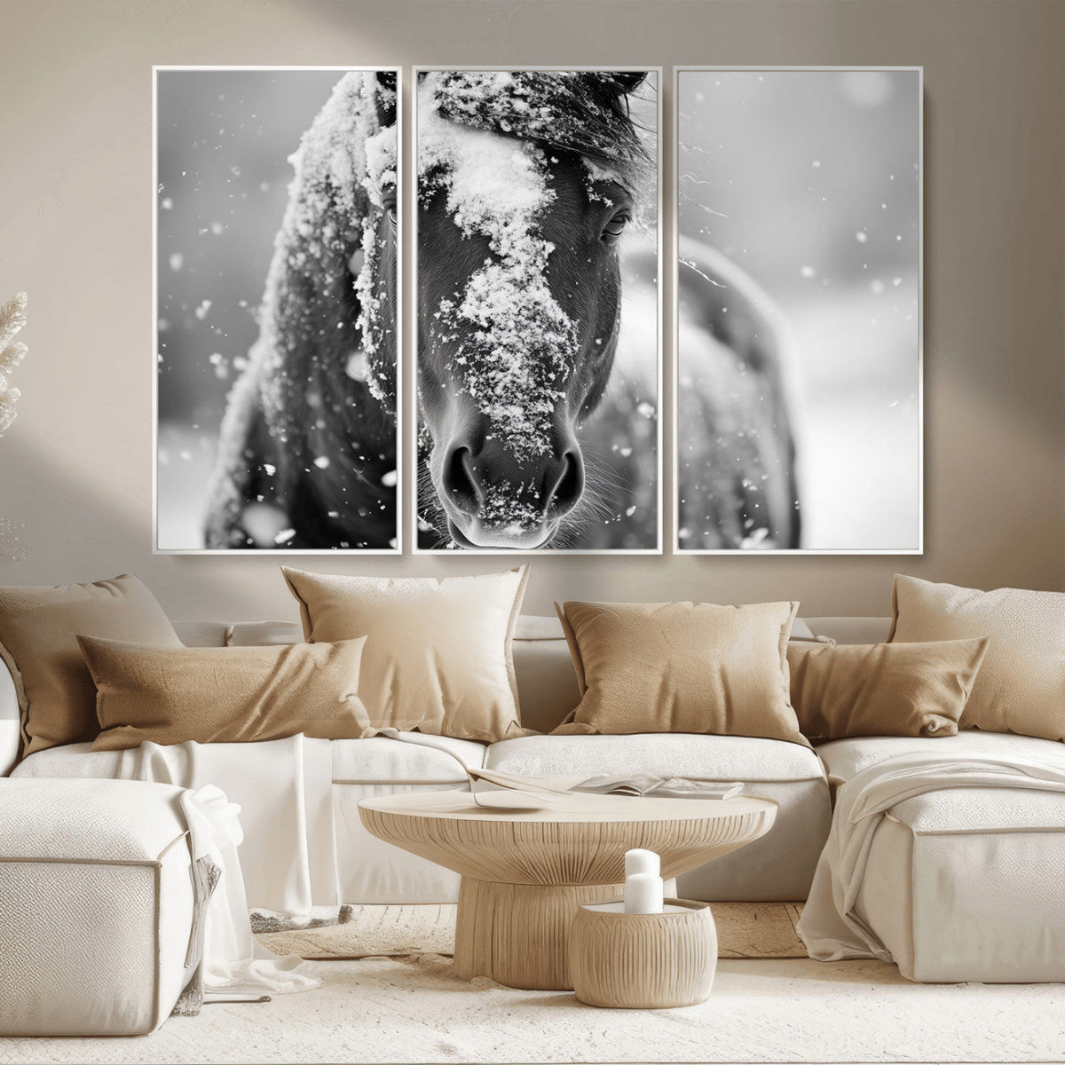 Black and White Horse Winter Wall Art | Ready to Hang and