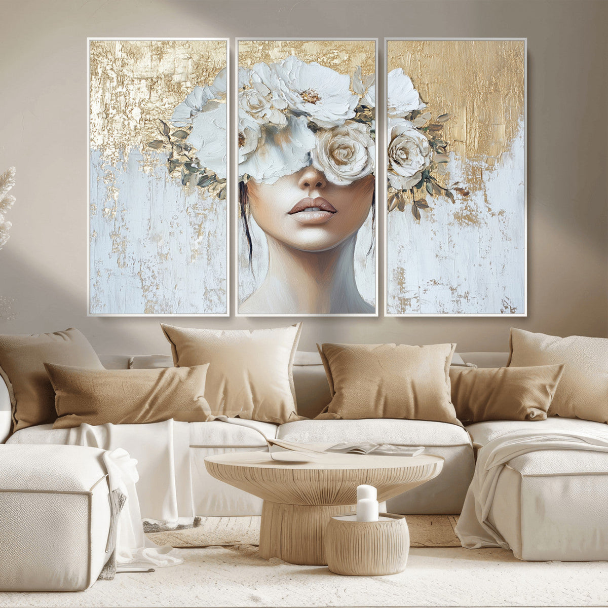 Golden Petal Wall Art - Canvas Print Flower Head Woman