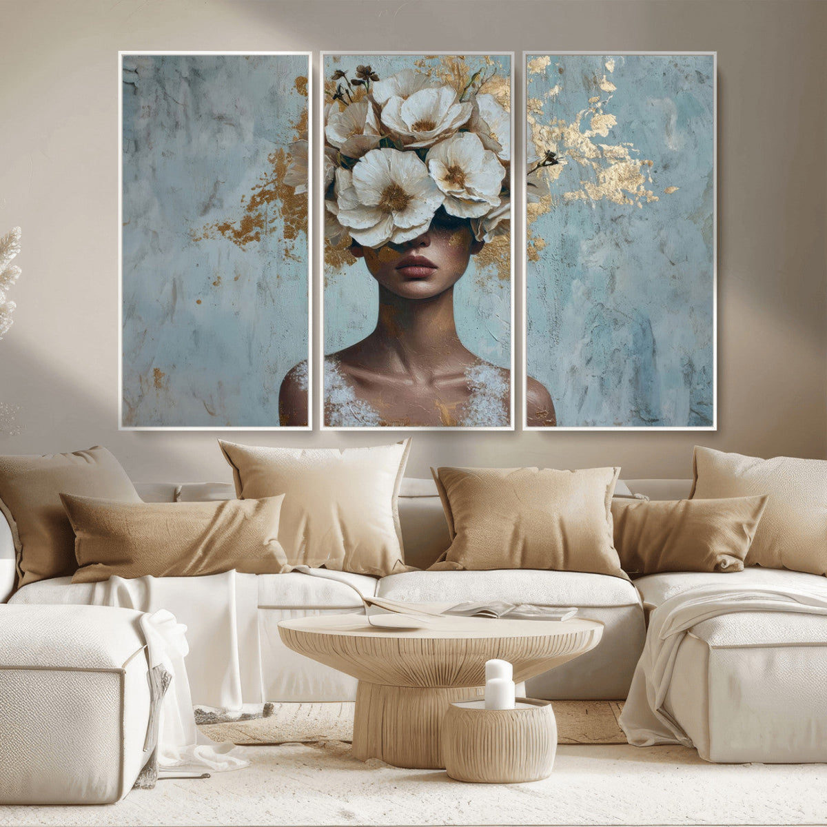 Golden Petal Wall Art - Petal Silhouette Woman Wall Art