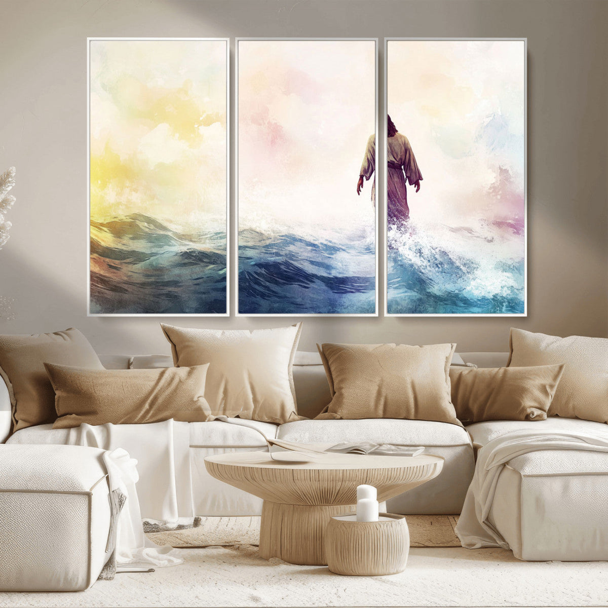 Watercolor Jesus Walking on Water Canvas Print, Christian