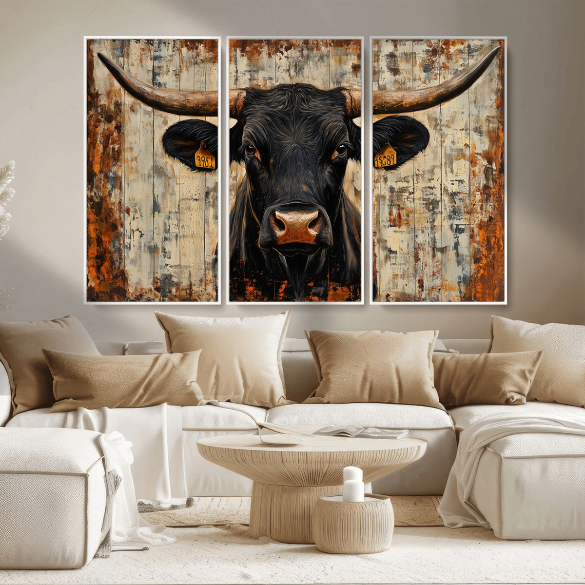 Rustic Texas Artwork Wall Art Canvas Print - Abstract Cow