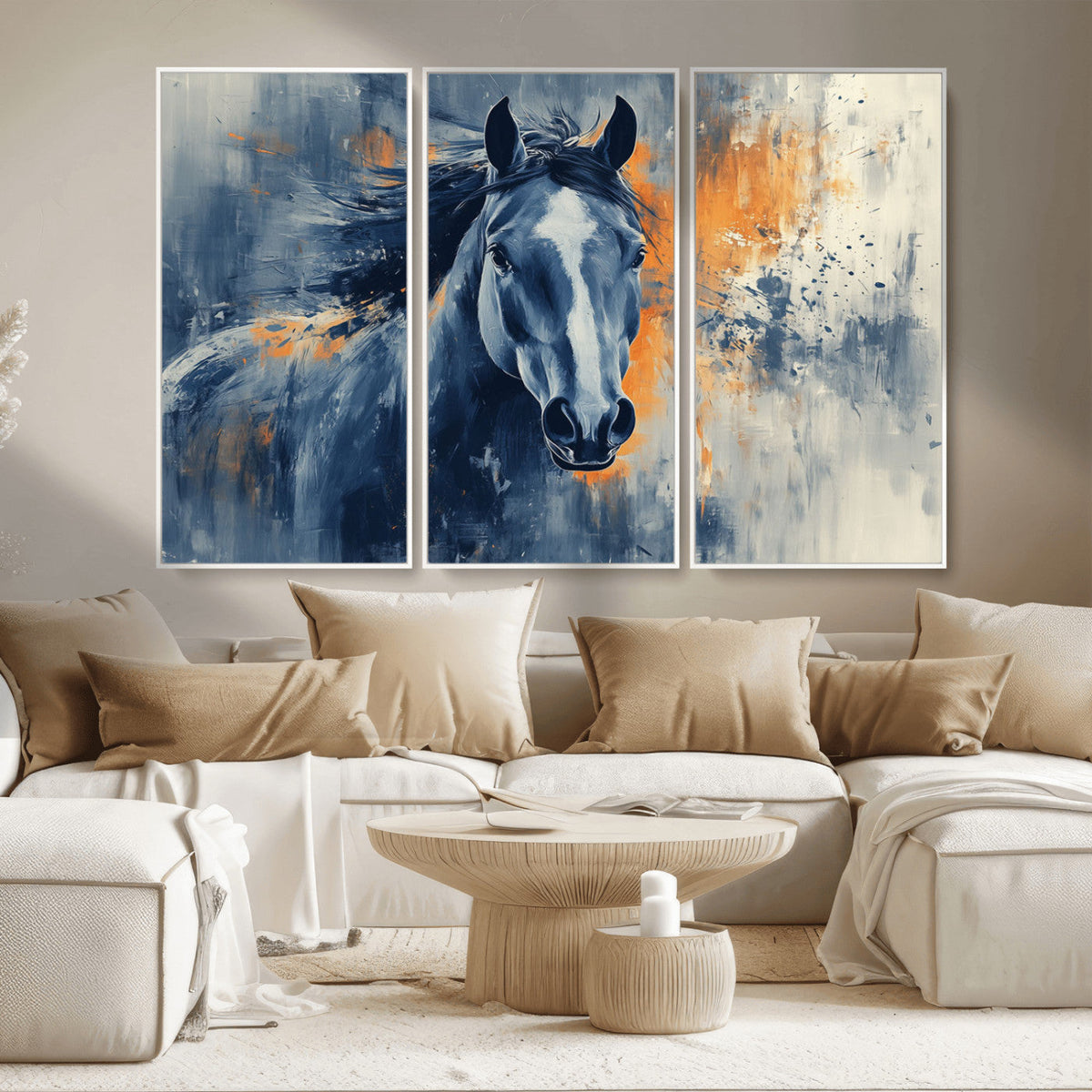 Abstract Blue Horse Wall Art Print Canvas | Horse Wall Art