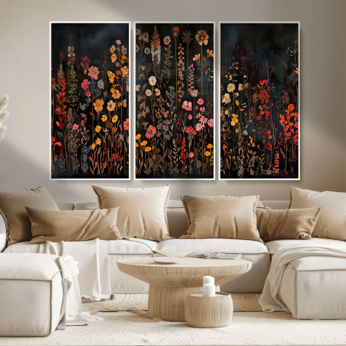 Large Floral Painting Print Illustration Flowers Canvas Wall