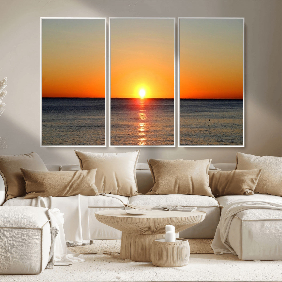 Golden Horizon Sunset Over Ocean Wall Art Canvas Print –